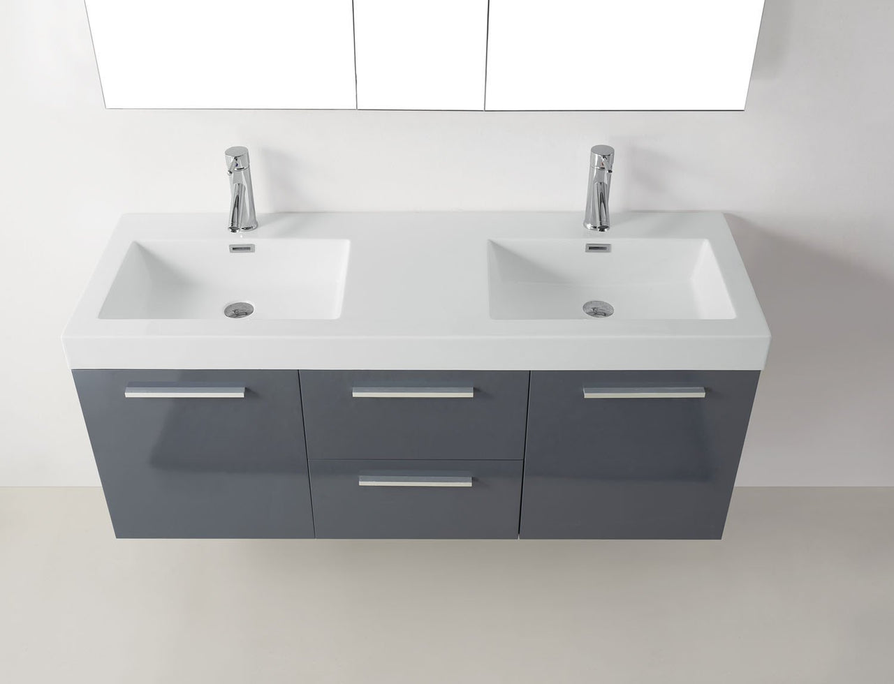 Virtu USA Midori 54" Double Square Sink Grey Top Vanity with Polished Chrome Faucet Vanity Virtu USA 