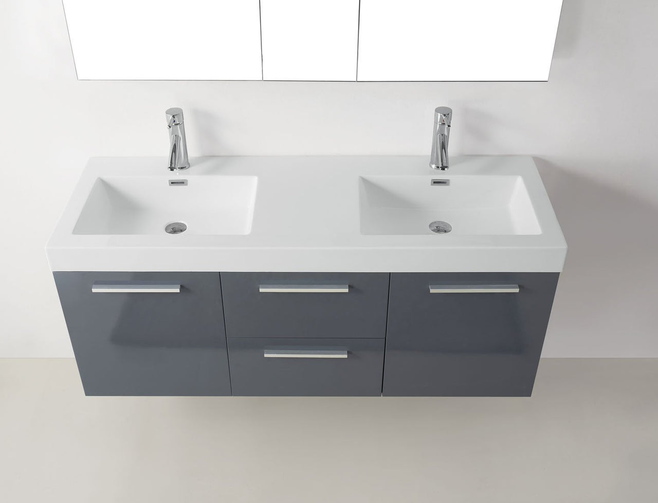 Virtu USA Midori 54" Double Square Sink Grey Top Vanity in Grey with Brushed Nickel Faucet Vanity Virtu USA 