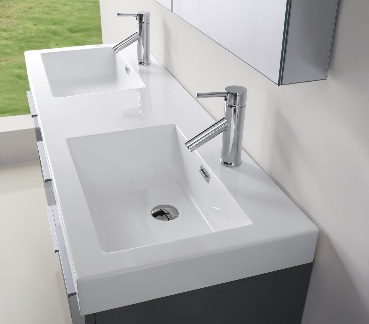Virtu USA Midori 54" Double Square Sink Grey Top Vanity with Polished Chrome Faucet Vanity Virtu USA 
