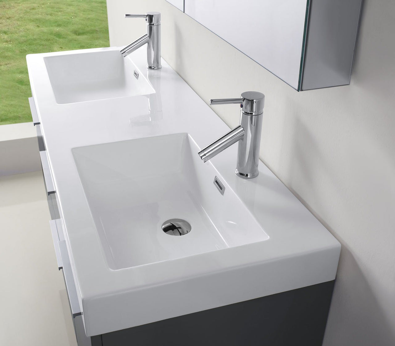 Virtu USA Midori 54" Double Square Sink Grey Top Vanity in Grey with Brushed Nickel Faucet Vanity Virtu USA 