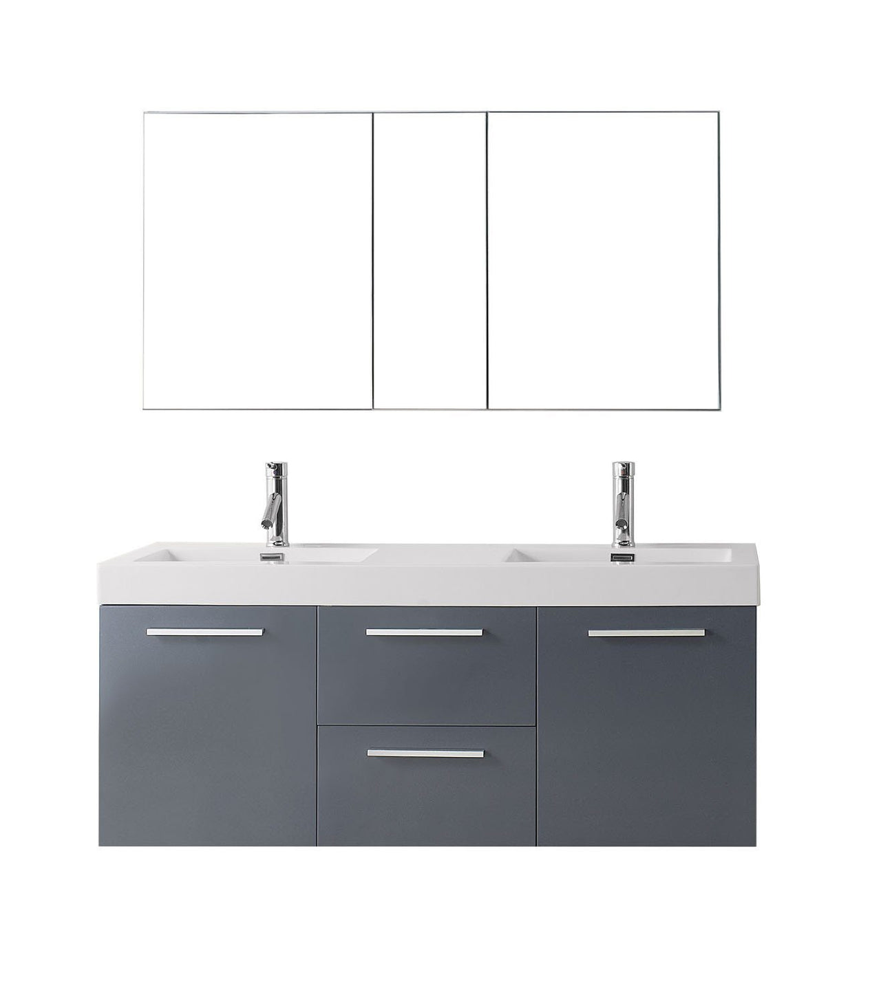 Virtu USA Midori 54" Double Square Sink Grey Top Vanity with Polished Chrome Faucet Vanity Virtu USA 