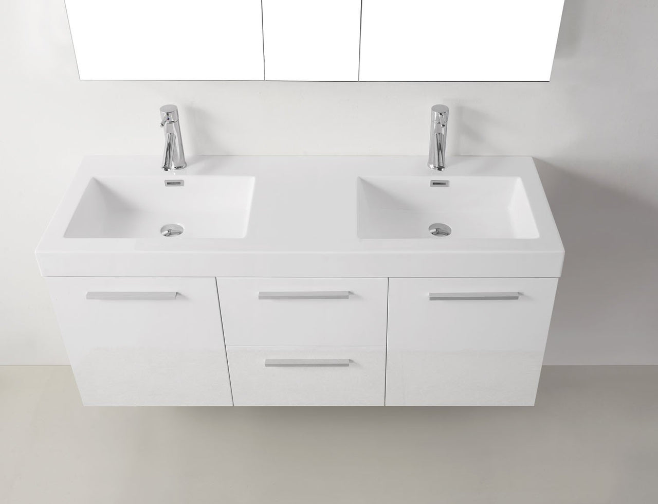 Virtu USA Midori 54" Double Square Sink Gloss White Top Vanity in Gloss White with Polished Chrome Faucet Vanity Virtu USA 