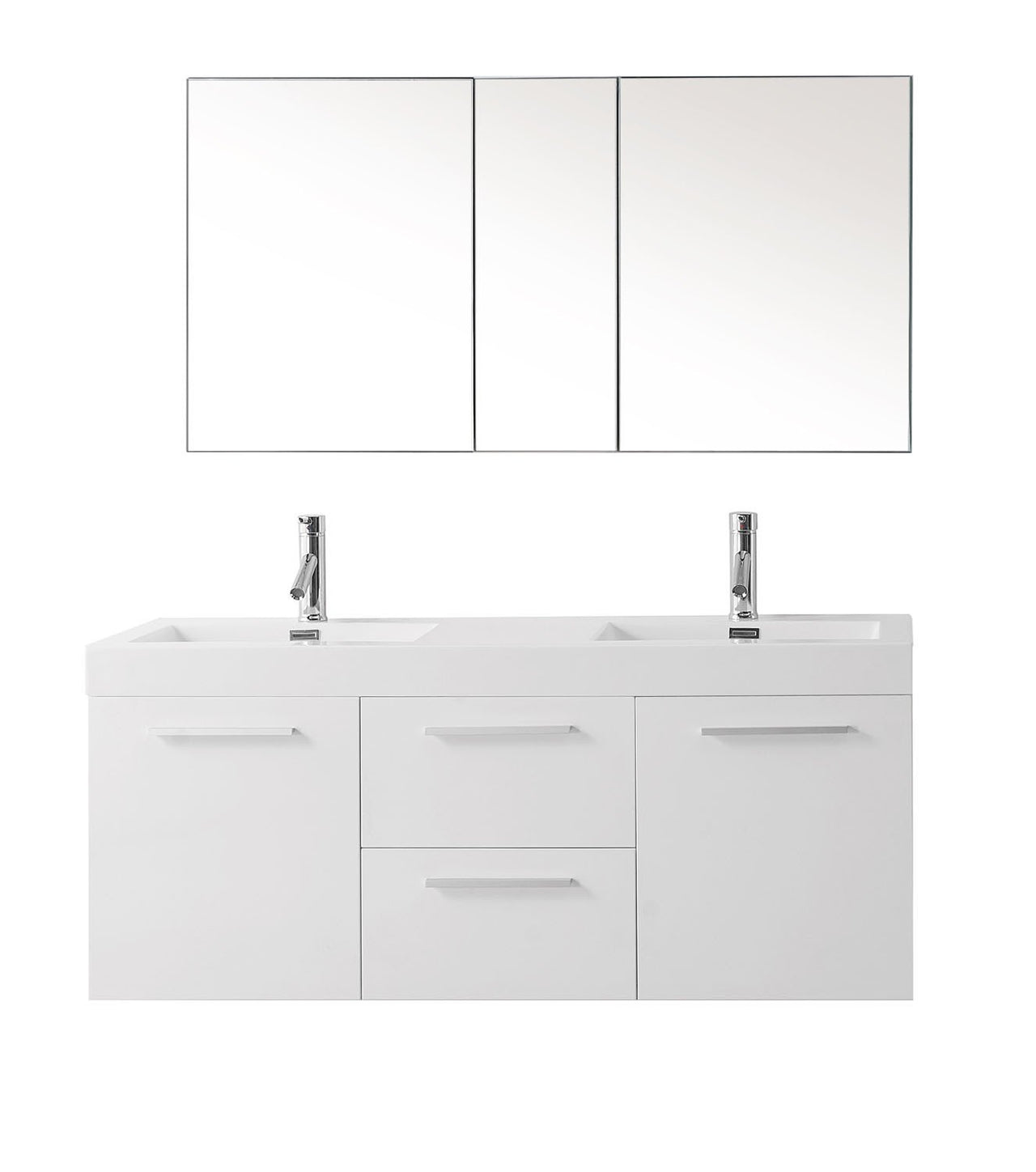 Virtu USA Midori 54" Double Square Sink Gloss White Top Vanity in Gloss White with Polished Chrome Faucet Vanity Virtu USA 