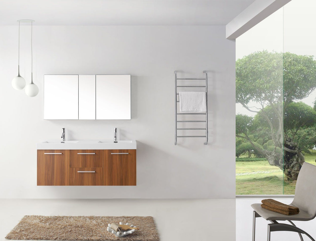 Virtu USA Midori 54" Double Square Sink Plum Top Vanity in Plum with Polished Chrome Faucet Vanity Virtu USA 