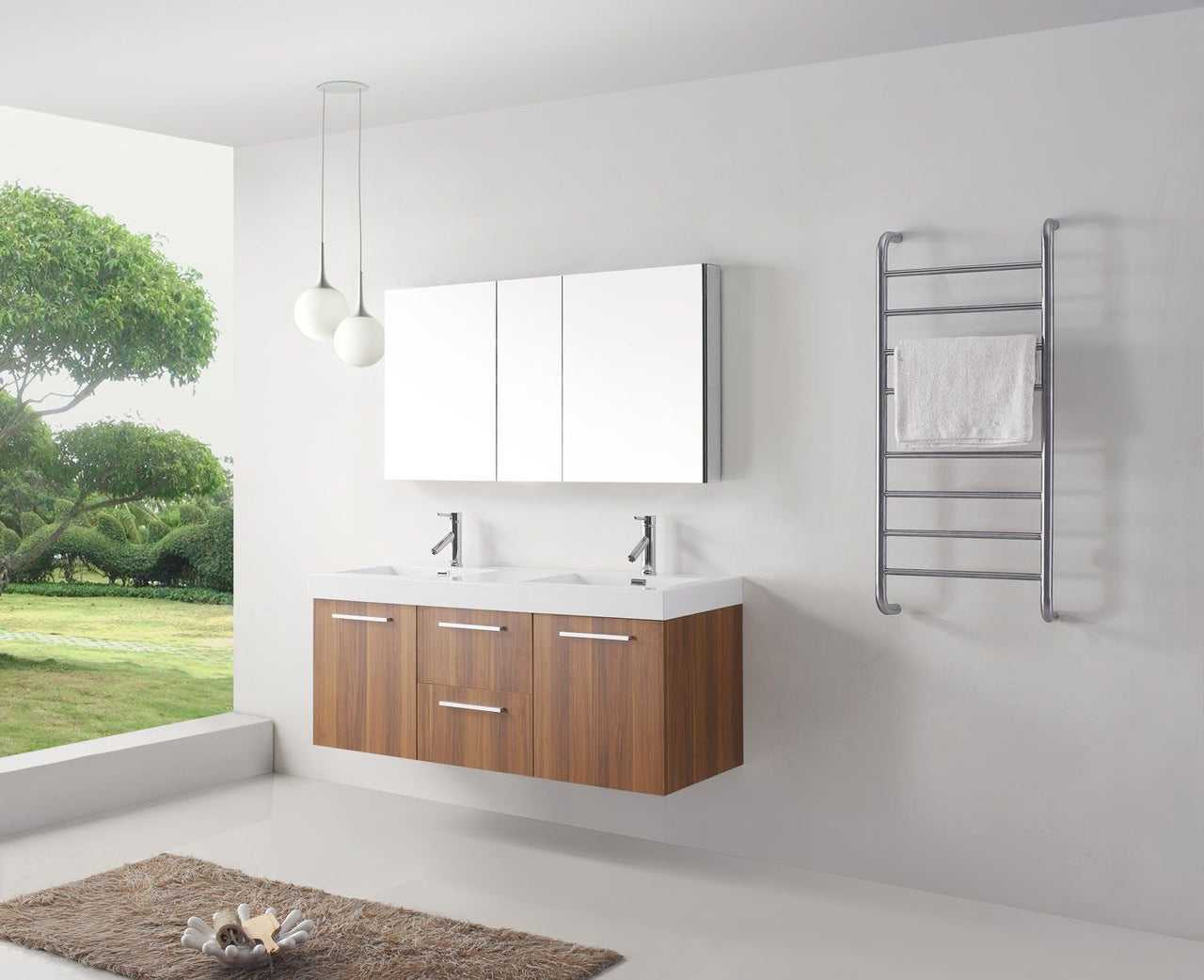 Virtu USA Midori 54" Double Square Sink Plum Top Vanity in Plum with Polished Chrome Faucet Vanity Virtu USA 