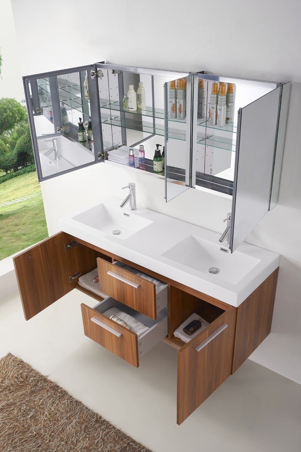 Virtu USA Midori 54" Double Square Sink Plum Top Vanity in Plum with Polished Chrome Faucet Vanity Virtu USA 