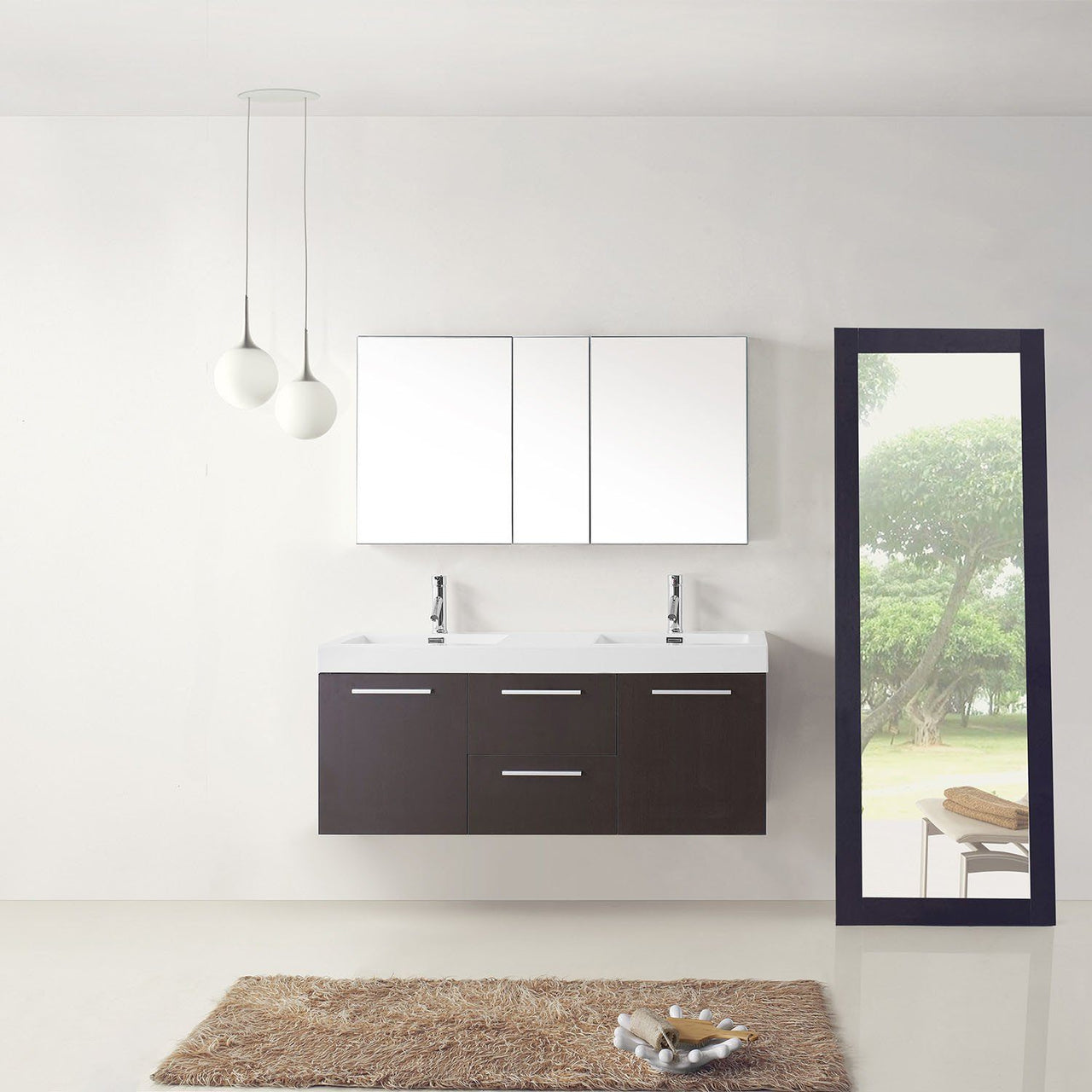 Virtu USA Midori 54" Double Square Sink Wenge Top Vanity with Brushed Nickel Faucet Vanity Virtu USA 