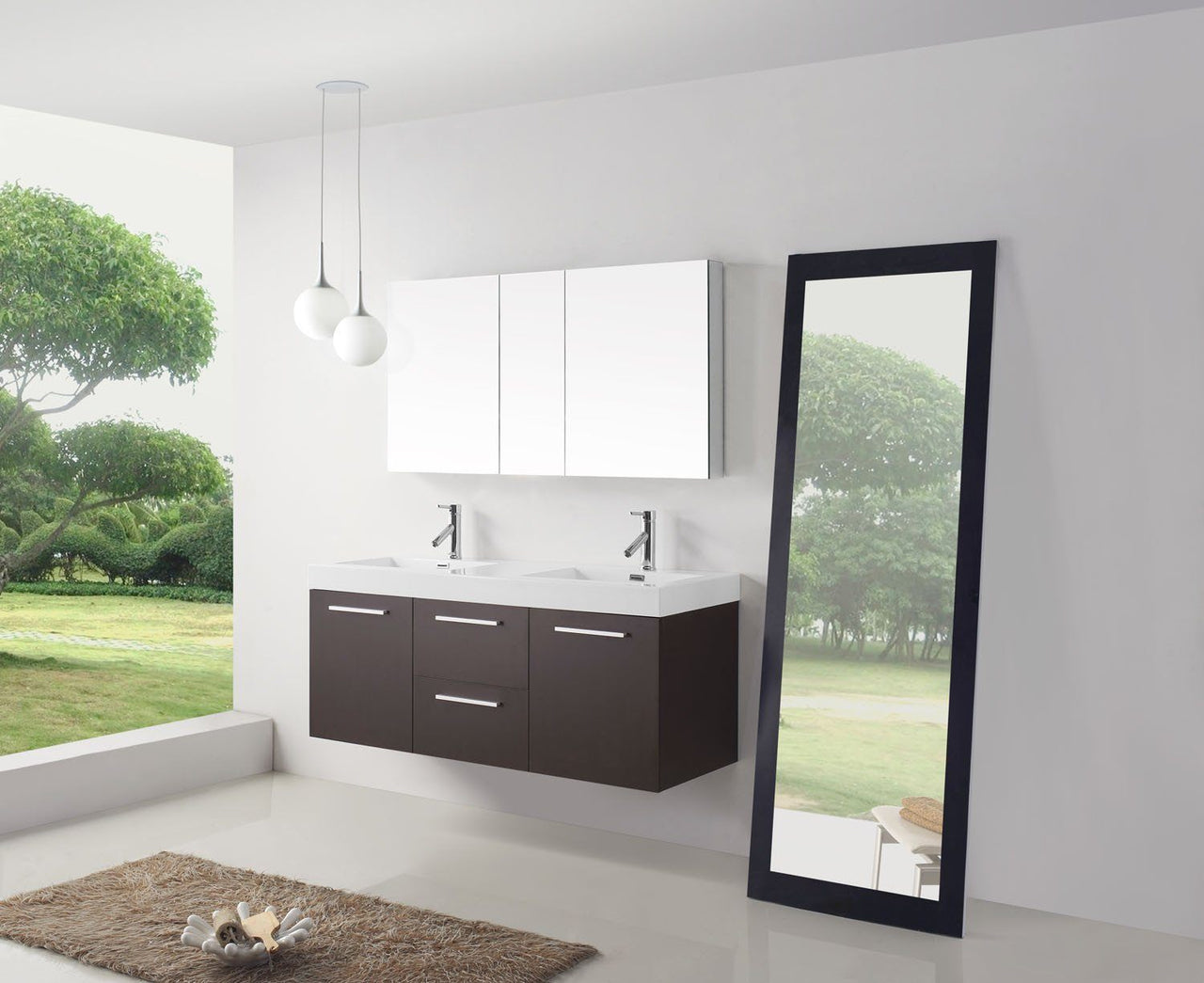 Virtu USA Midori 54" Double Square Sink Wenge Top Vanity in Wenge with Polished Chrome Faucet Vanity Virtu USA 