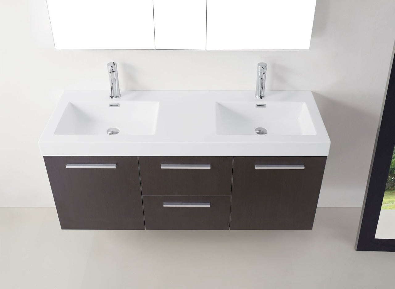 Virtu USA Midori 54" Double Square Sink Wenge Top Vanity in Wenge with Polished Chrome Faucet Vanity Virtu USA 