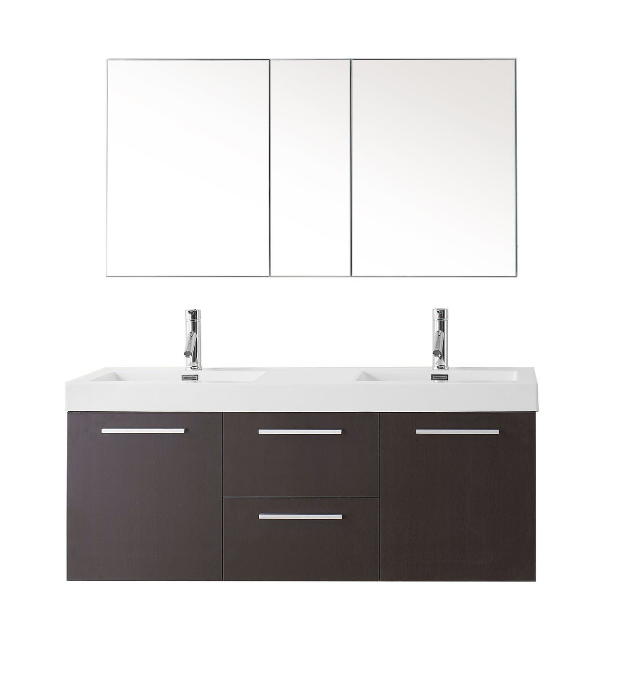 Virtu USA Midori 54" Double Square Sink Wenge Top Vanity in Wenge with Polished Chrome Faucet Vanity Virtu USA 
