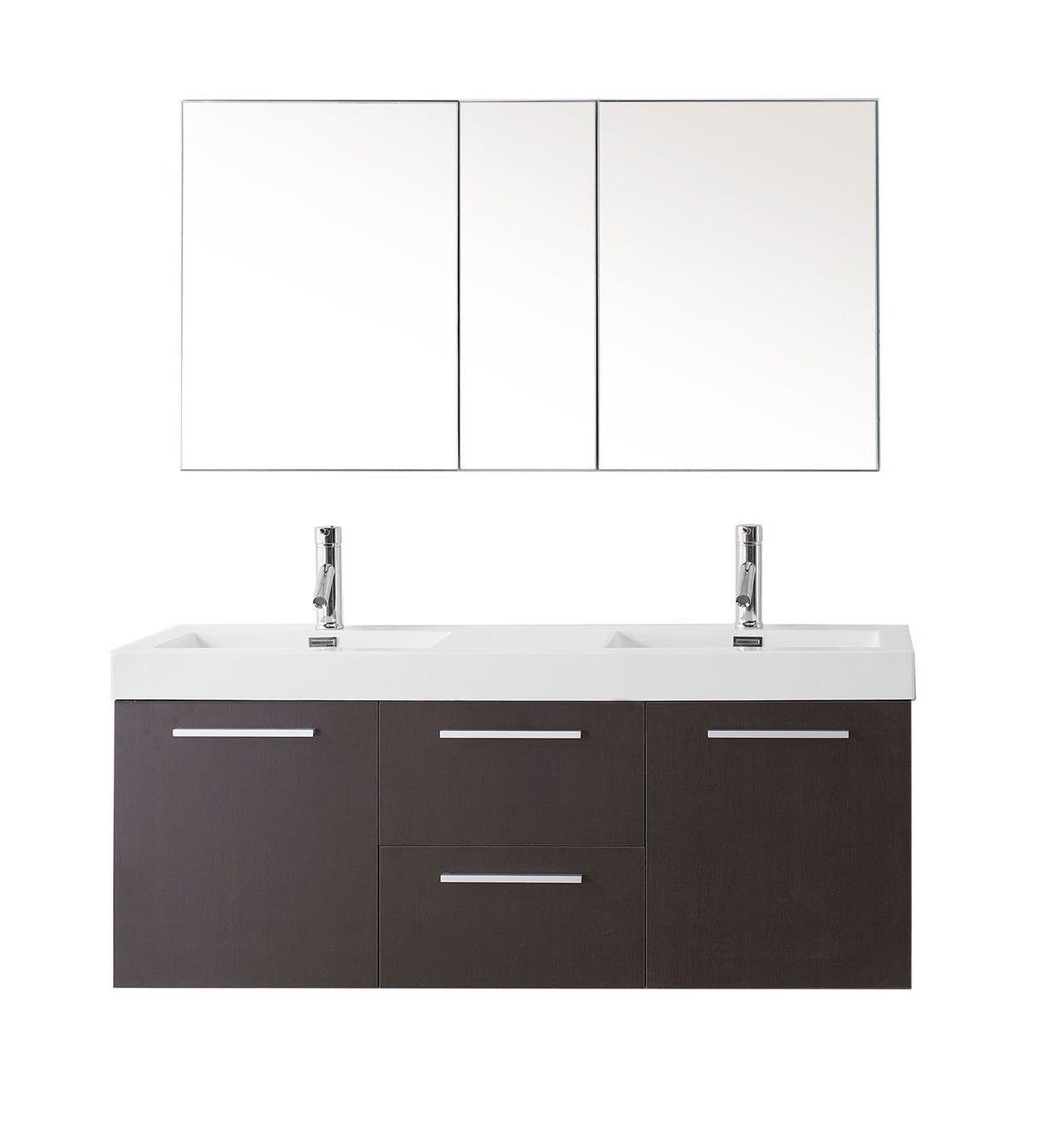 Virtu USA Midori 54" Double Square Sink Wenge Top Vanity with Brushed Nickel Faucet Vanity Virtu USA 