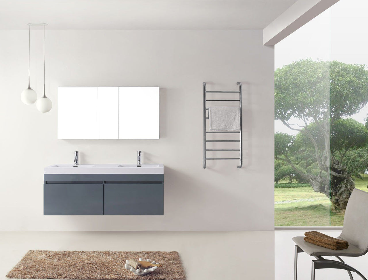 Virtu USA Zuri 55" Double Square Sink Grey Top Vanity with Brushed Nickel Faucet Vanity Virtu USA 