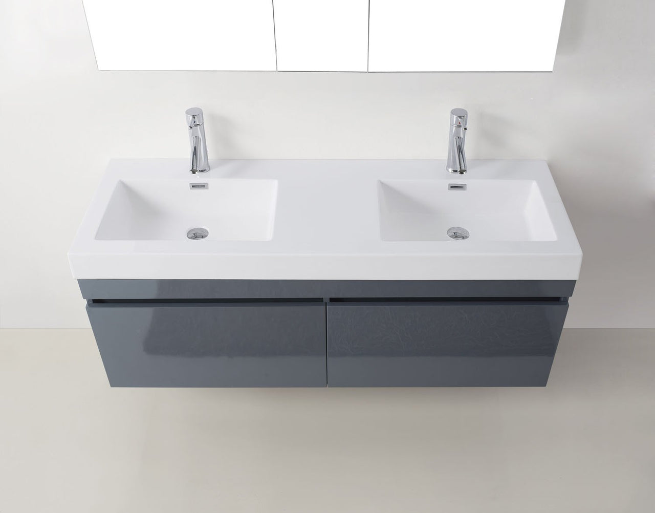 Virtu USA Zuri 55" Double Square Sink Grey Top Vanity in Grey with Polished Chrome Faucet Vanity Virtu USA 
