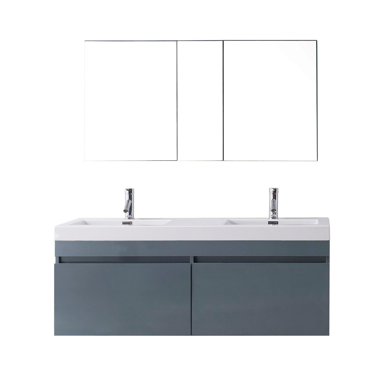 Virtu USA Zuri 55" Double Square Sink Grey Top Vanity in Grey with Polished Chrome Faucet Vanity Virtu USA 