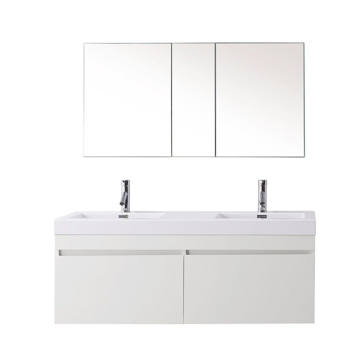 Virtu USA Zuri 55" Double Square Sink Gloss White Top Vanity White with Polished Chrome Faucet Vanity Virtu USA 