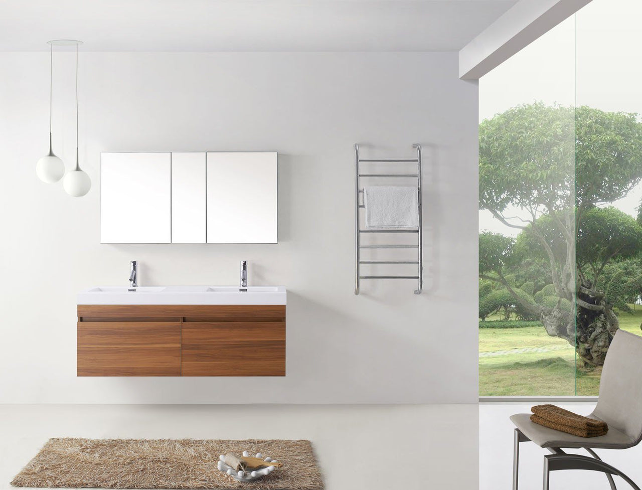 Virtu USA Zuri 55" Double Square Sink Plum Top Vanity in Plum with Polished Chrome Faucet Vanity Virtu USA 
