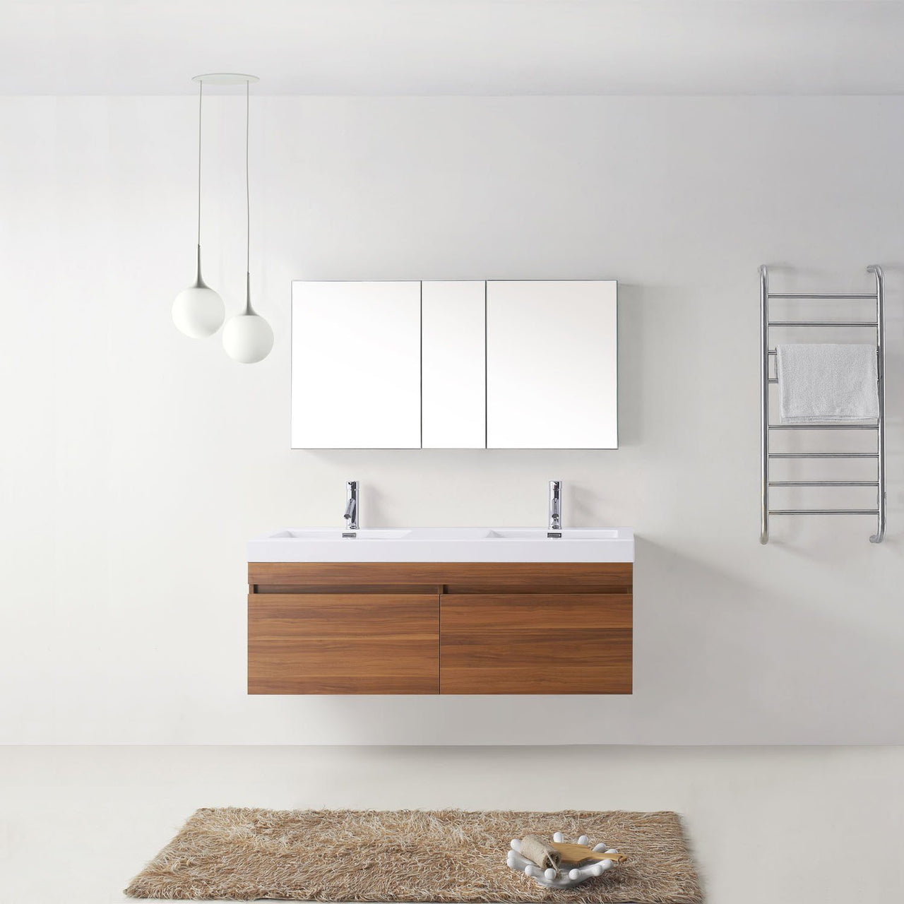 Virtu USA Zuri 55" Double Square Sink Plum Top Vanity in Plum with Polished Chrome Faucet Vanity Virtu USA 