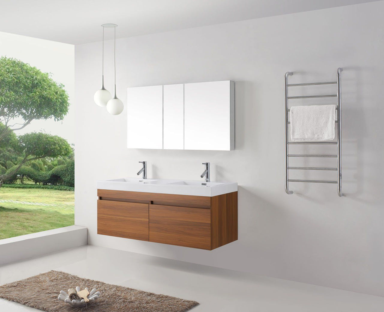 Virtu USA Zuri 55" Double Square Sink Plum Top Vanity in Plum with Polished Chrome Faucet Vanity Virtu USA 