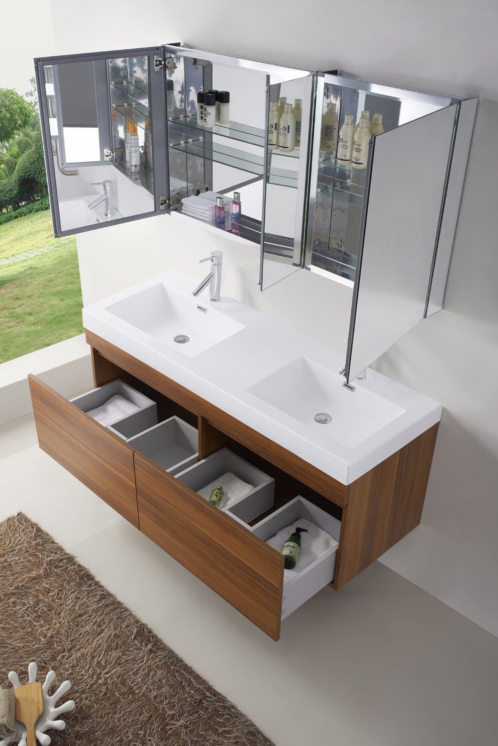 Virtu USA Zuri 55" Double Square Sink Plum Top Vanity in Plum with Polished Chrome Faucet Vanity Virtu USA 