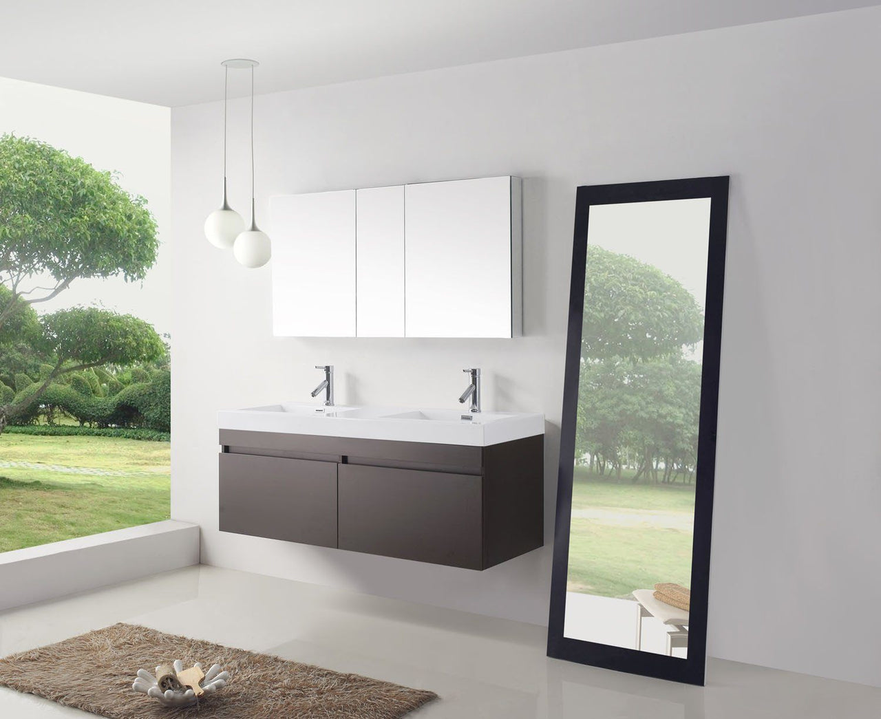 Virtu USA Zuri 55" Double Square Sink Wenge Top Vanity with Polished Chrome Faucet Vanity Virtu USA 