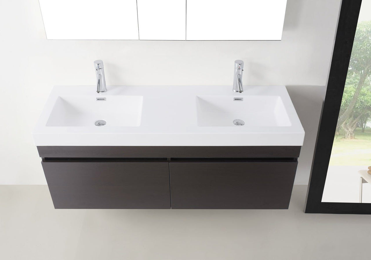 Virtu USA Zuri 55" Double Square Sink Wenge Top Vanity with Polished Chrome Faucet Vanity Virtu USA 