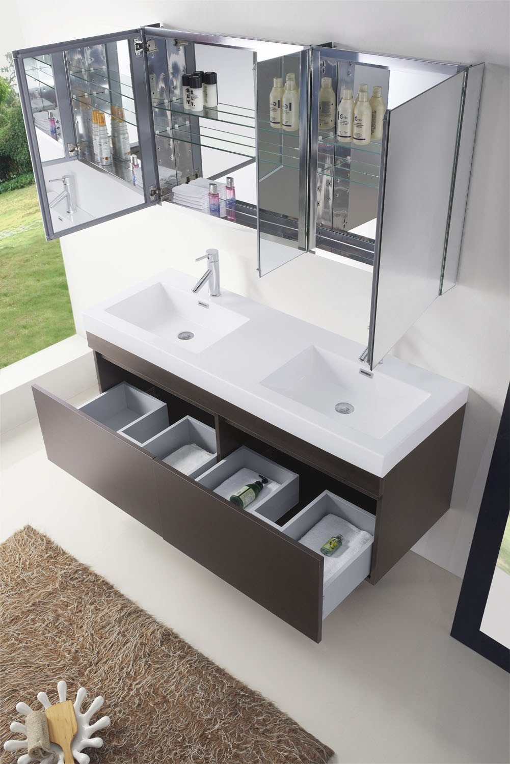 Virtu USA Zuri 55" Double Square Sink Wenge Top Vanity with Polished Chrome Faucet Vanity Virtu USA 
