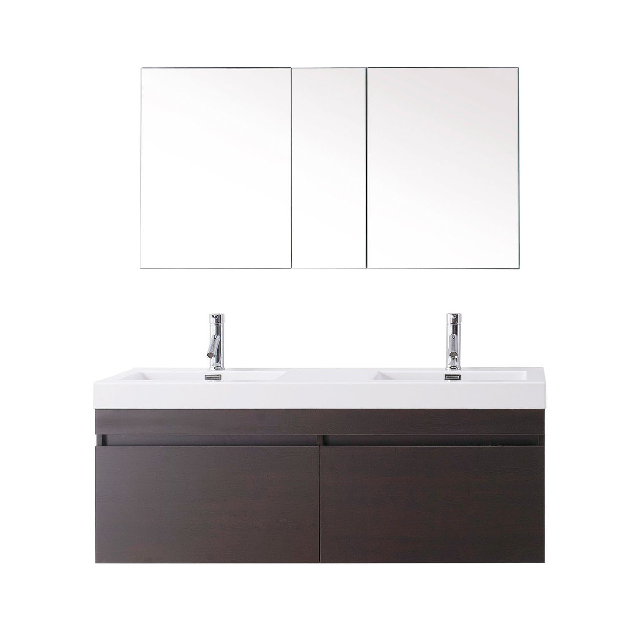 Virtu USA Zuri 55" Double Square Sink Wenge Top Vanity with Polished Chrome Faucet Vanity Virtu USA 
