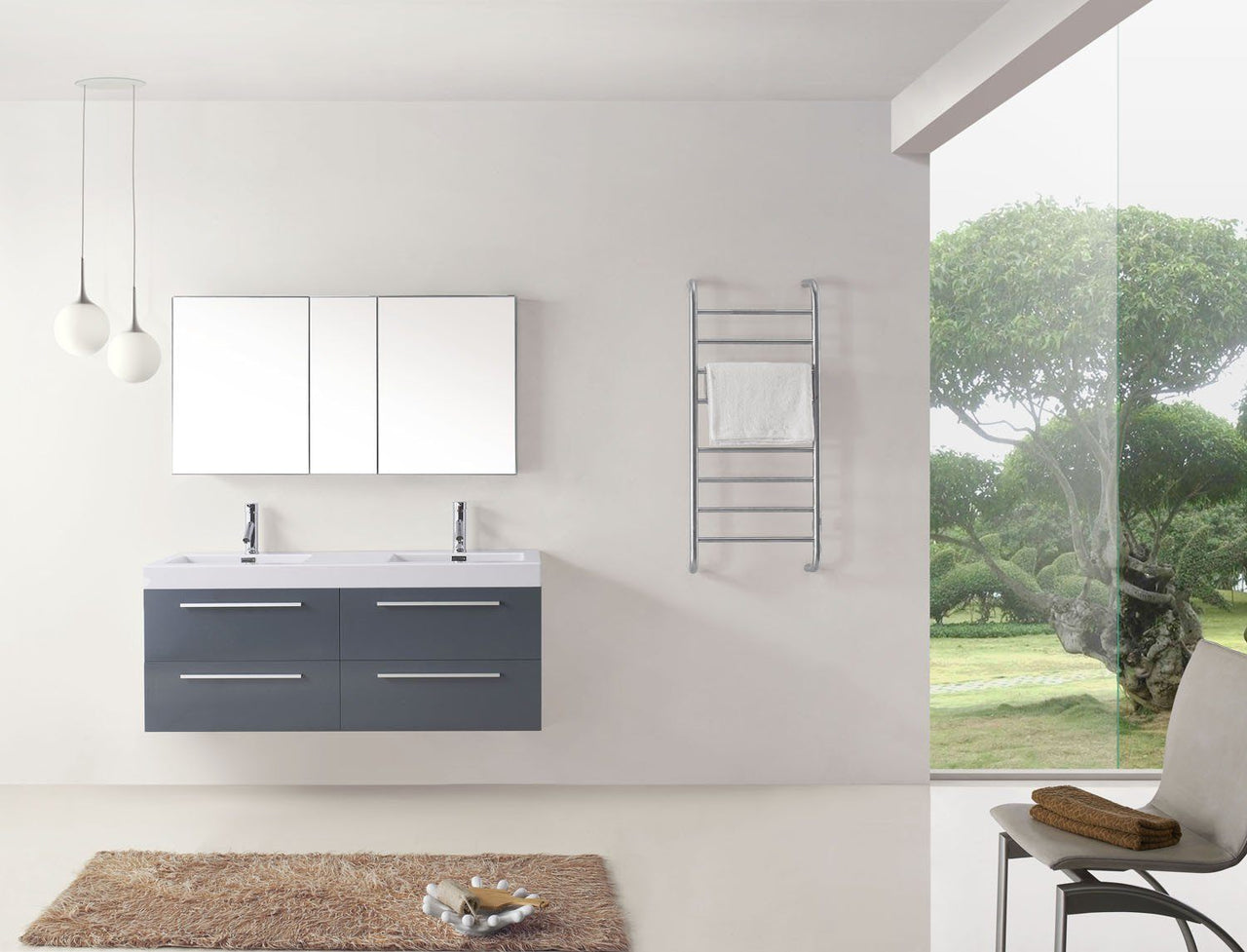 Virtu USA Finley 54" Double Square Sink Grey Top Vanity with Polished Chrome Faucet Vanity Virtu USA 