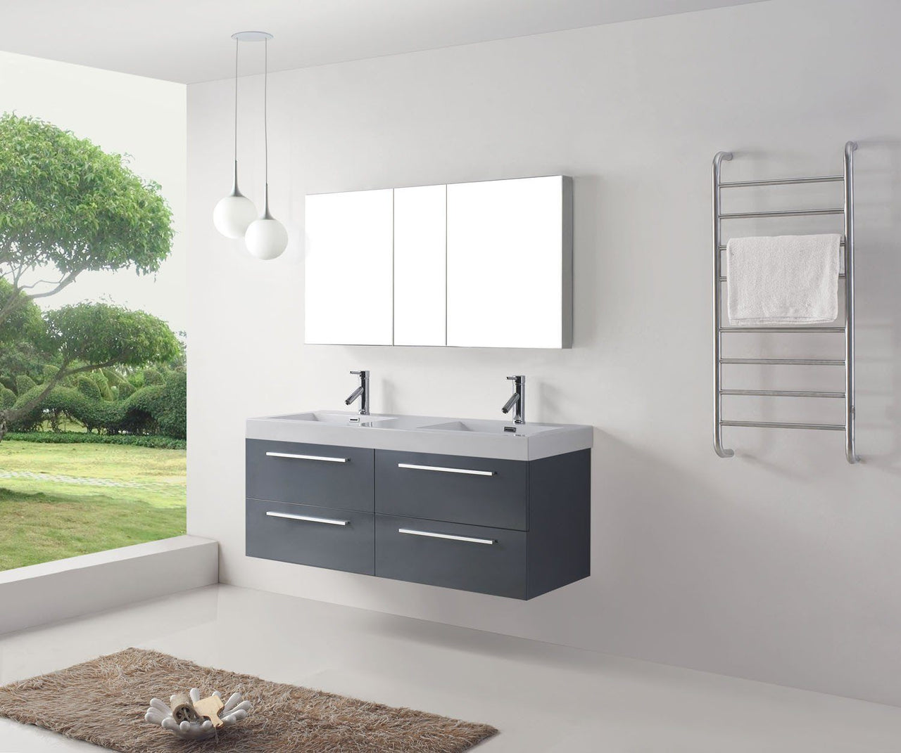 Virtu USA Finley 54" Double Square Sink Grey Top Vanity with Polished Chrome Faucet Vanity Virtu USA 
