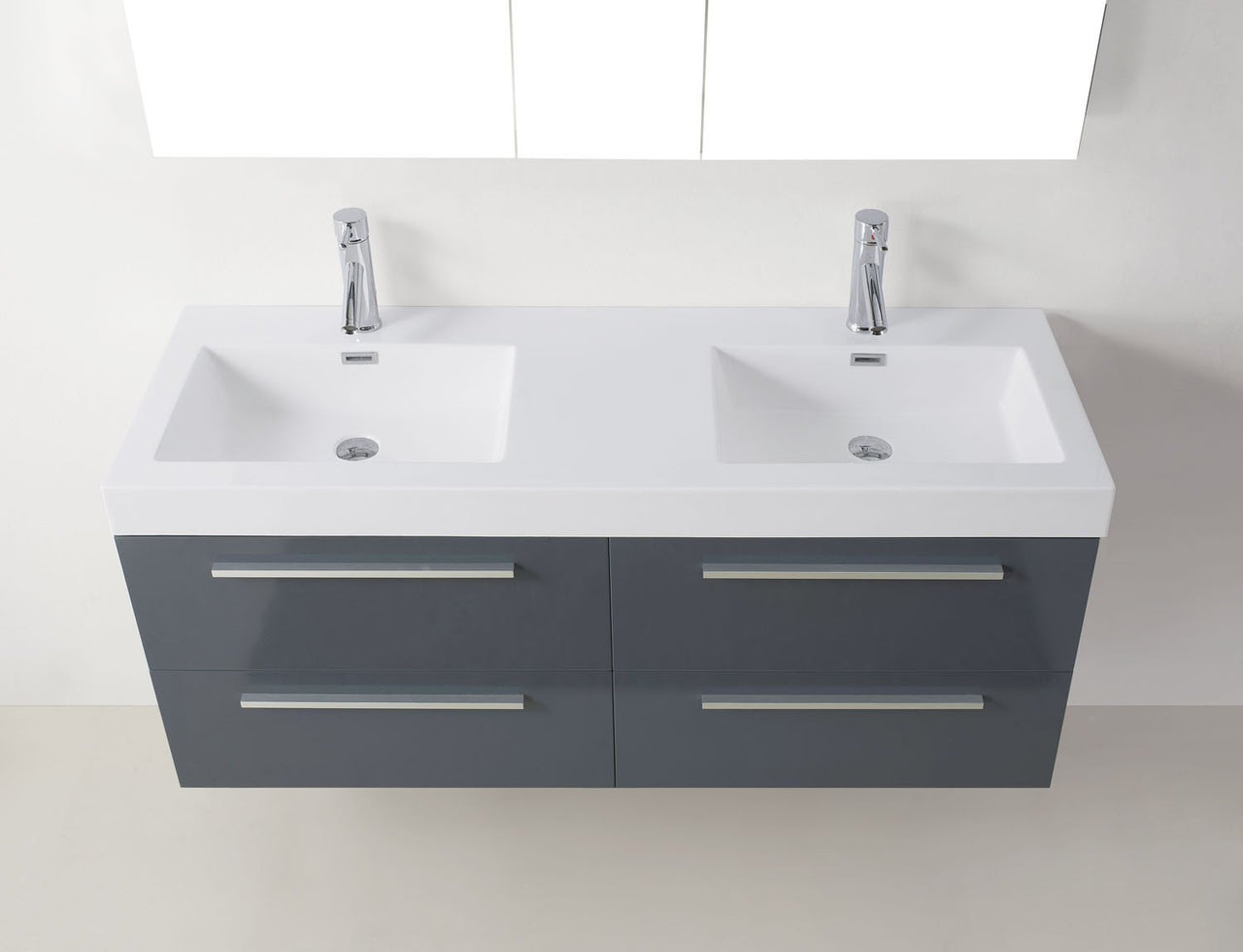 Virtu USA Finley 54" Double Square Sink Grey Top Vanity in Grey with Brushed Nickel Faucet Vanity Virtu USA 