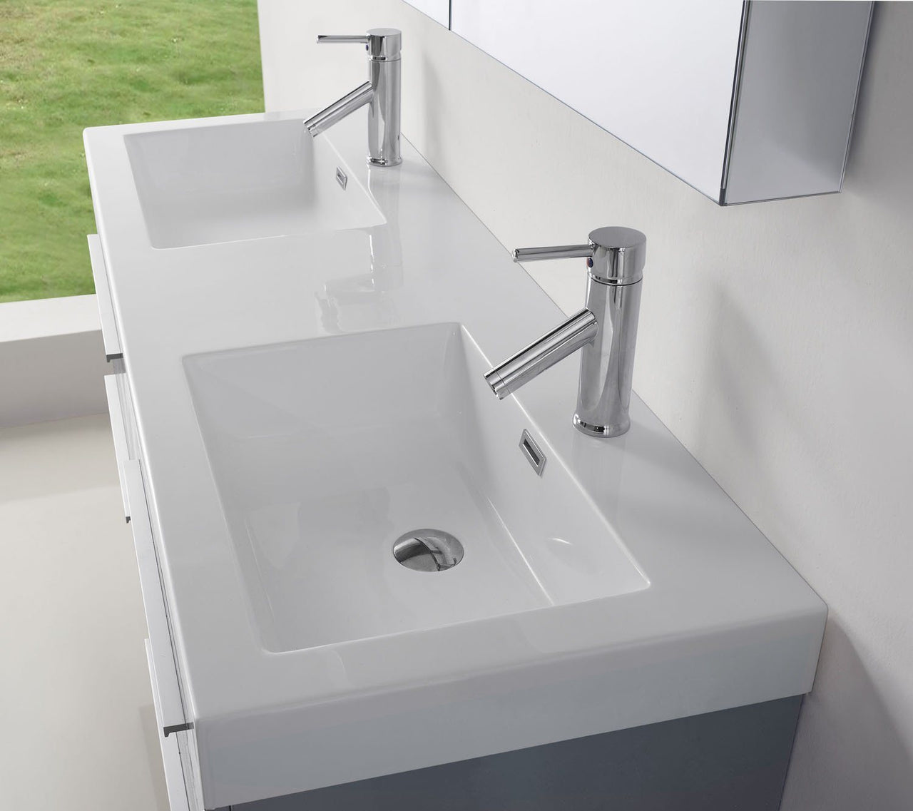 Virtu USA Finley 54" Double Square Sink Grey Top Vanity in Grey with Brushed Nickel Faucet Vanity Virtu USA 