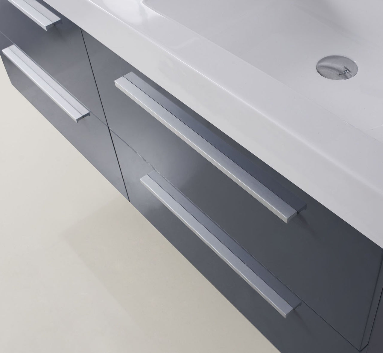 Virtu USA Finley 54" Double Square Sink Grey Top Vanity in Grey with Brushed Nickel Faucet Vanity Virtu USA 