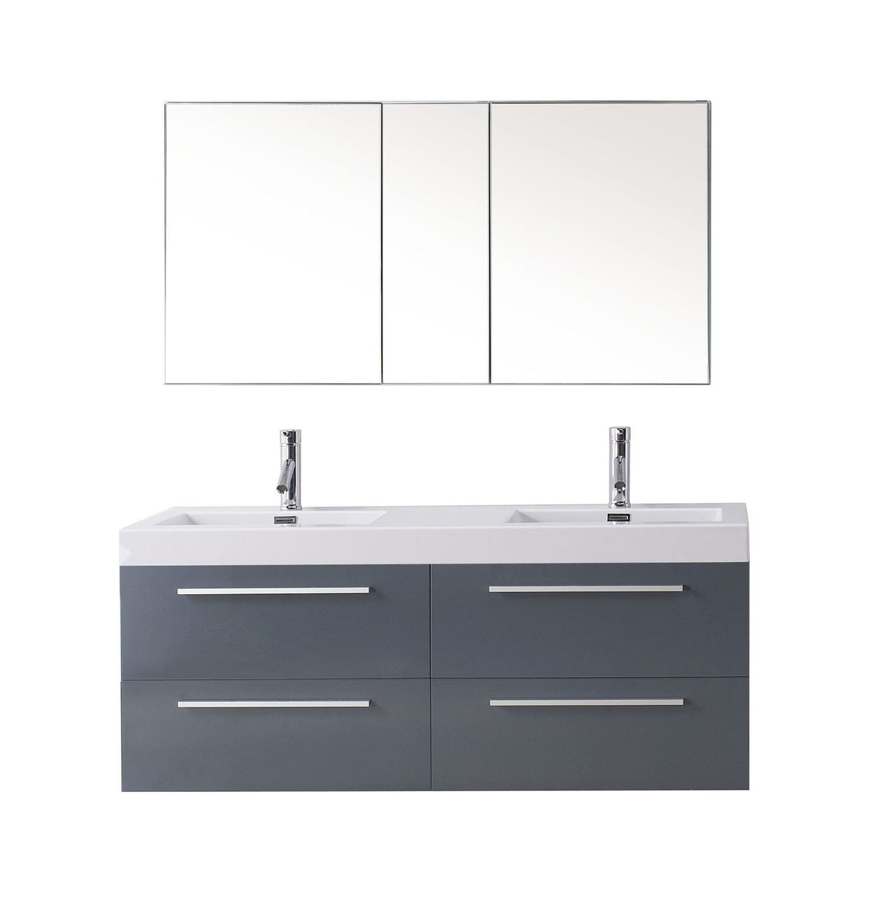 Virtu USA Finley 54" Double Square Sink Grey Top Vanity in Grey with Brushed Nickel Faucet Vanity Virtu USA 