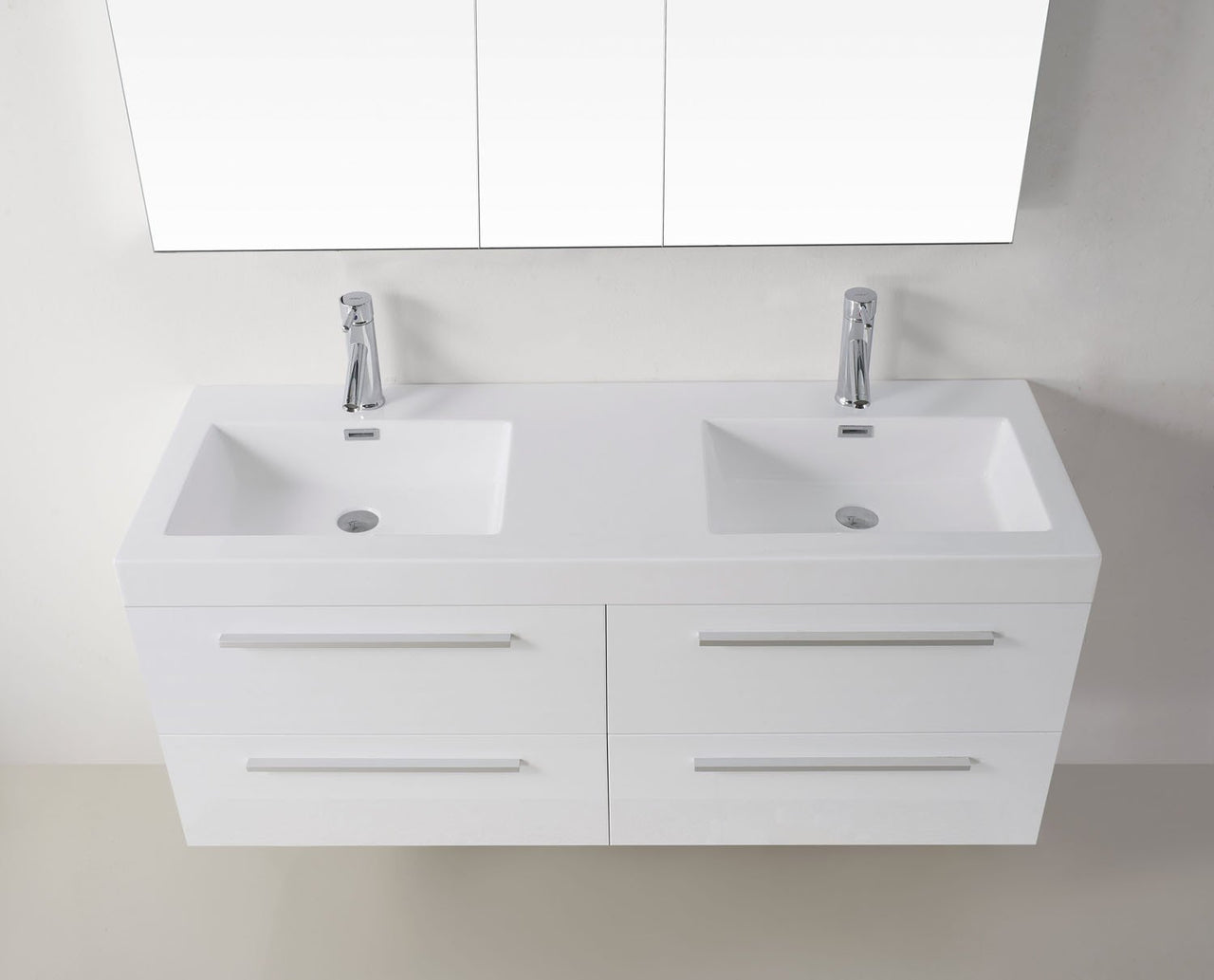 Virtu USA Finley 54" Double Square Sink Gloss White Top Vanity with Brushed Nickel Faucet Vanity Virtu USA 