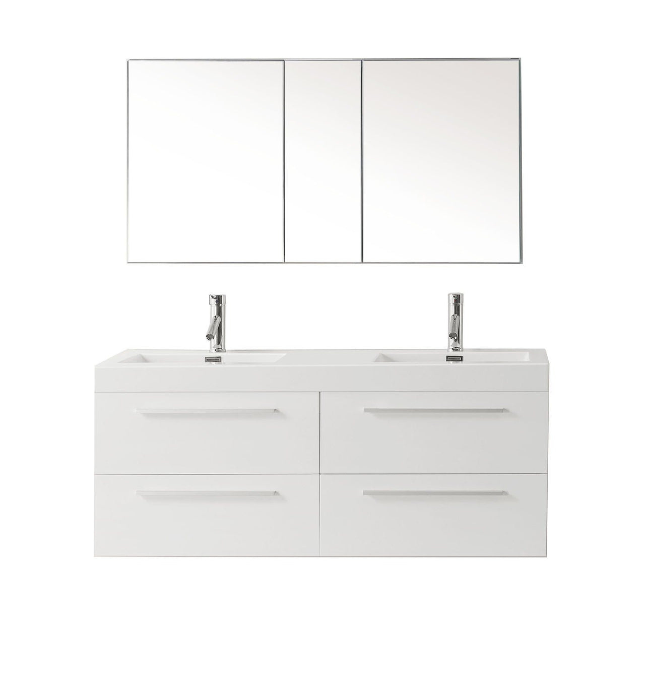 Virtu USA Finley 54" Double Square Sink Gloss White Top Vanity with Brushed Nickel Faucet Vanity Virtu USA 