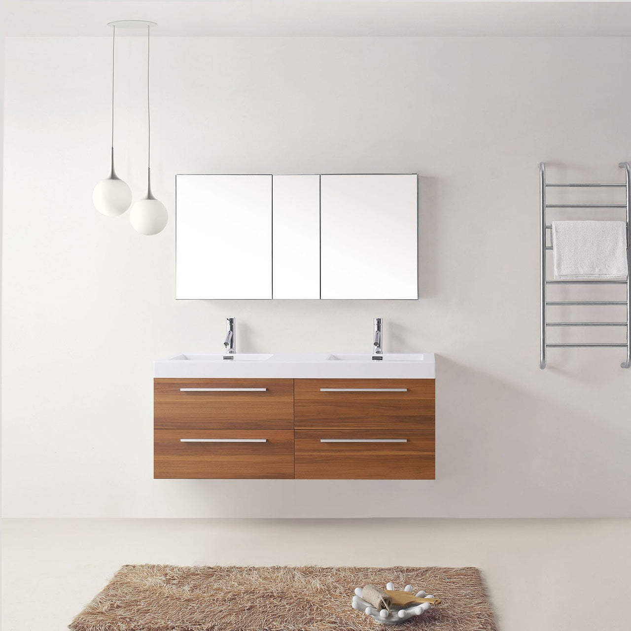 Virtu USA Finley 54" Double Square Sink Plum Top Vanity with Polished Chrome Faucet Vanity Virtu USA 