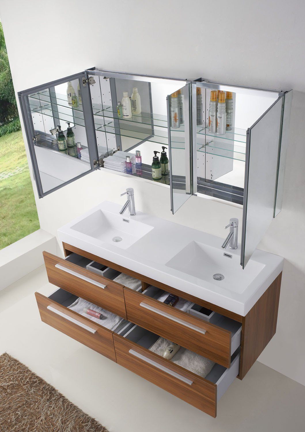Virtu USA Finley 54" Double Square Sink Plum Top Vanity with Polished Chrome Faucet Vanity Virtu USA 