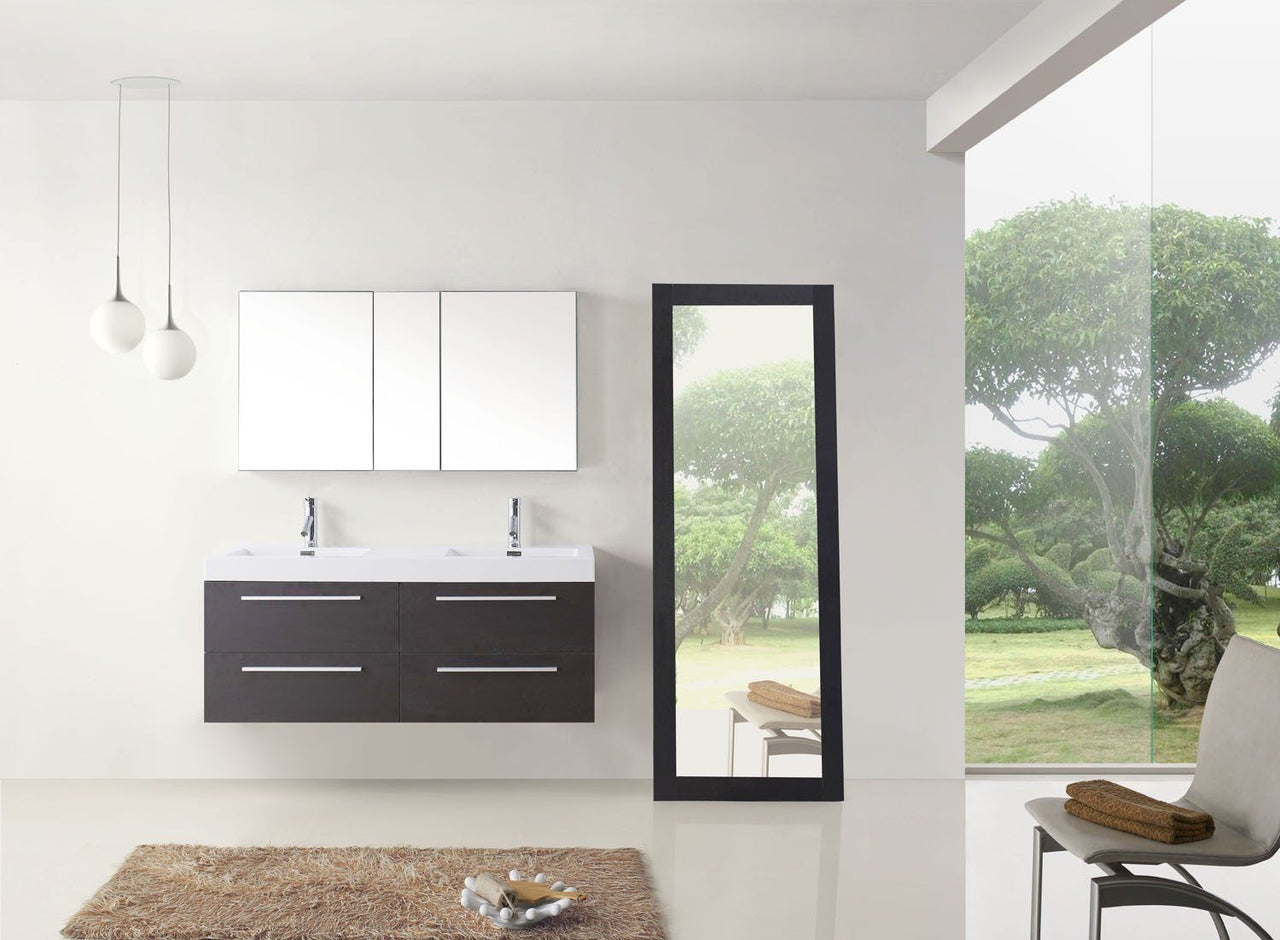 Virtu USA Finley 54" Double Square Sink Wenge Top Vanity in Wenge with Polished Chrome Faucet Vanity Virtu USA 