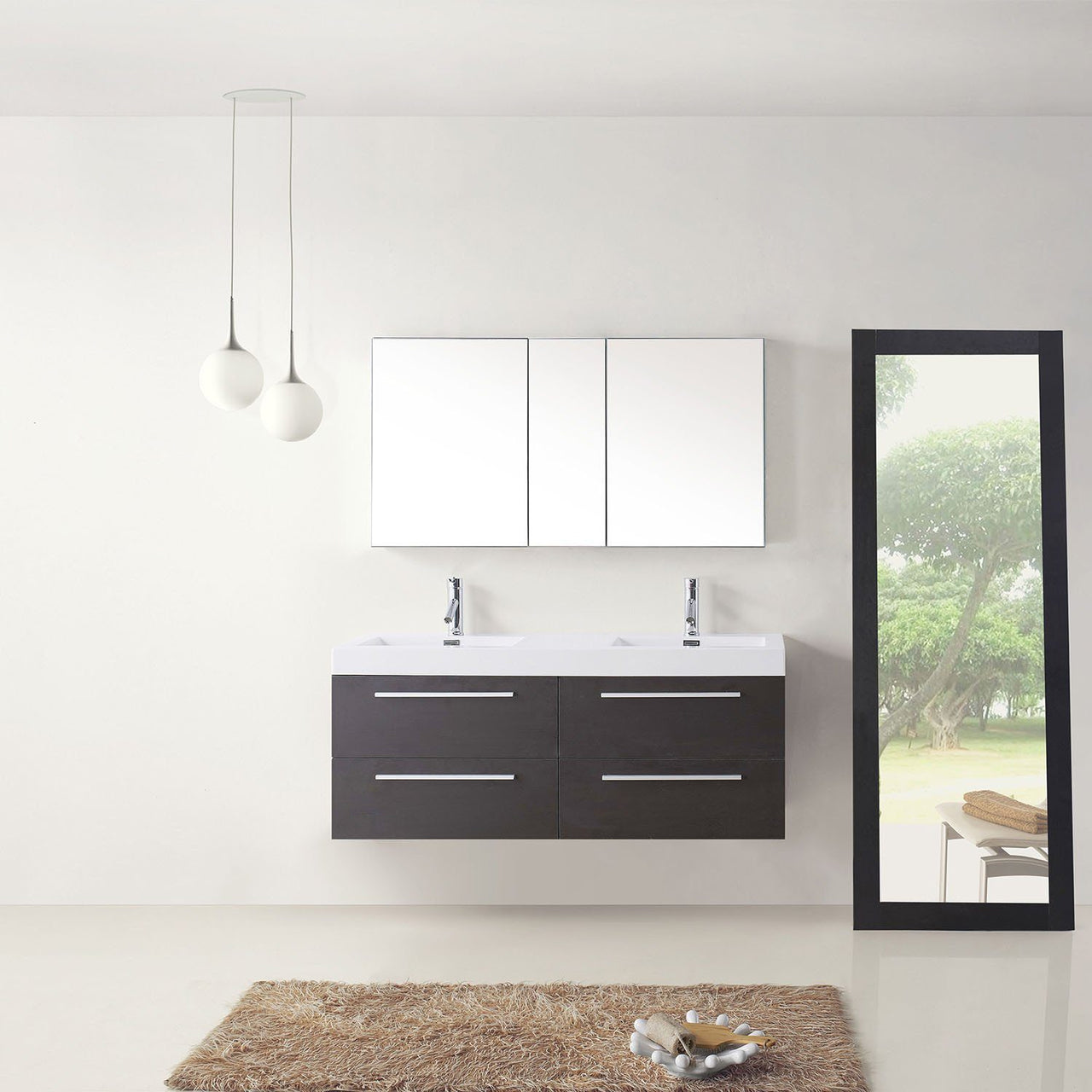 Virtu USA Finley 54" Double Square Sink Wenge Top Vanity in Wenge with Polished Chrome Faucet Vanity Virtu USA 