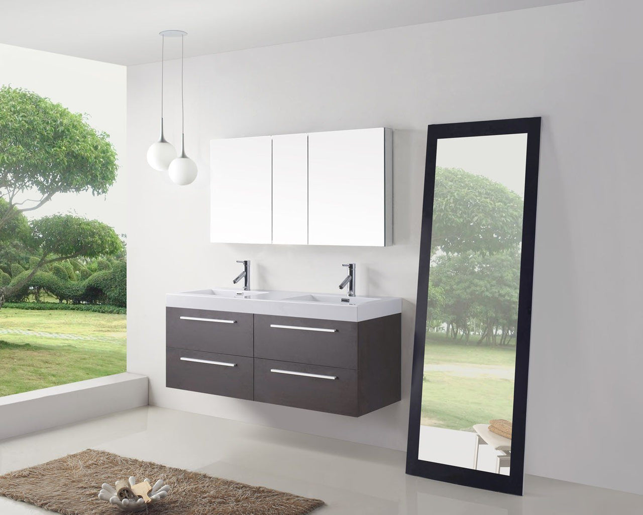 Virtu USA Finley 54" Double Square Sink Wenge Top Vanity in Wenge with Polished Chrome Faucet Vanity Virtu USA 