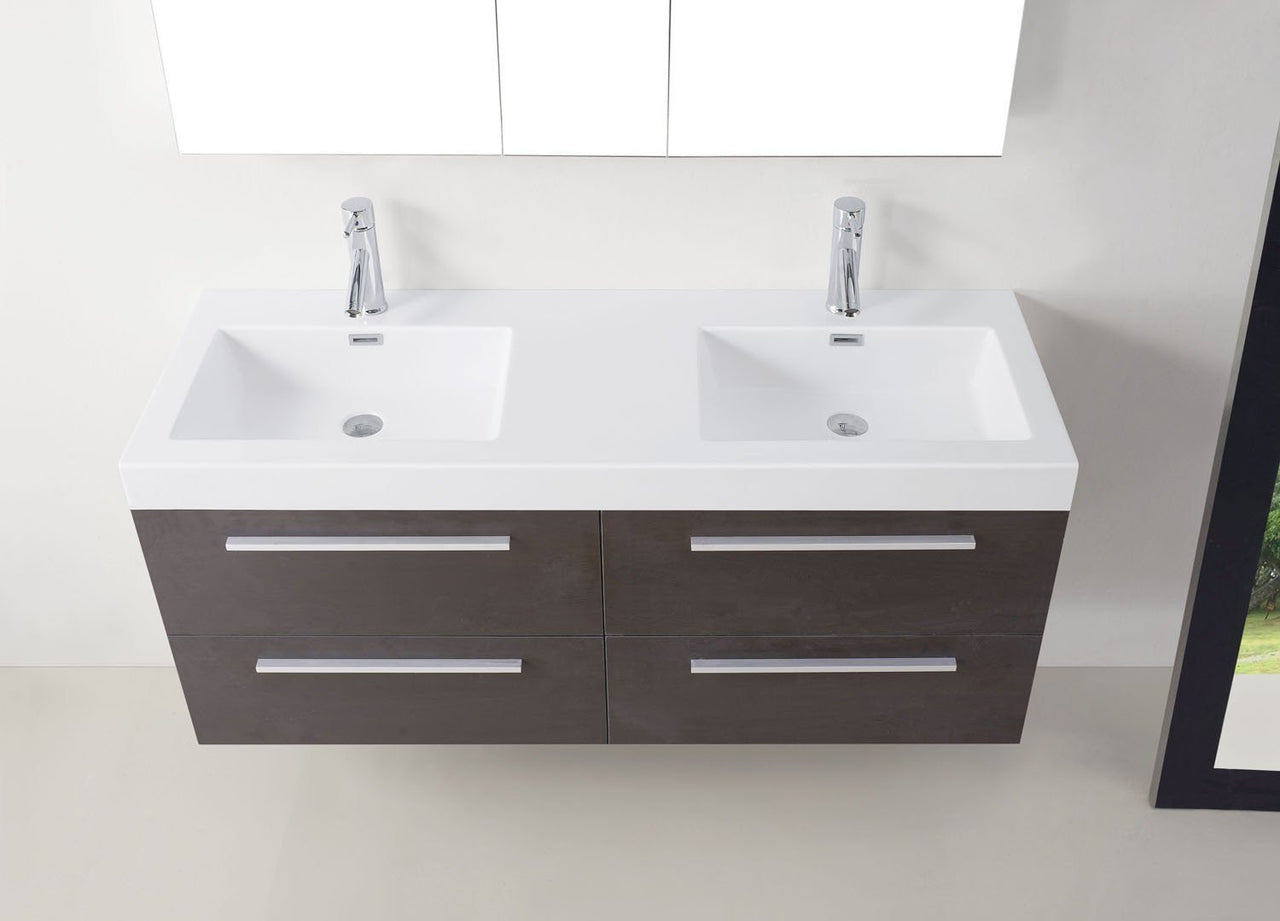 Virtu USA Finley 54" Double Square Sink Wenge Top Vanity in Wenge with Polished Chrome Faucet Vanity Virtu USA 