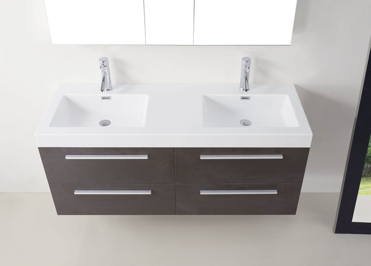 Virtu USA Finley 54" Double Square Sink Wenge Top Vanity with Brushed Nickel Faucet Vanity Virtu USA 