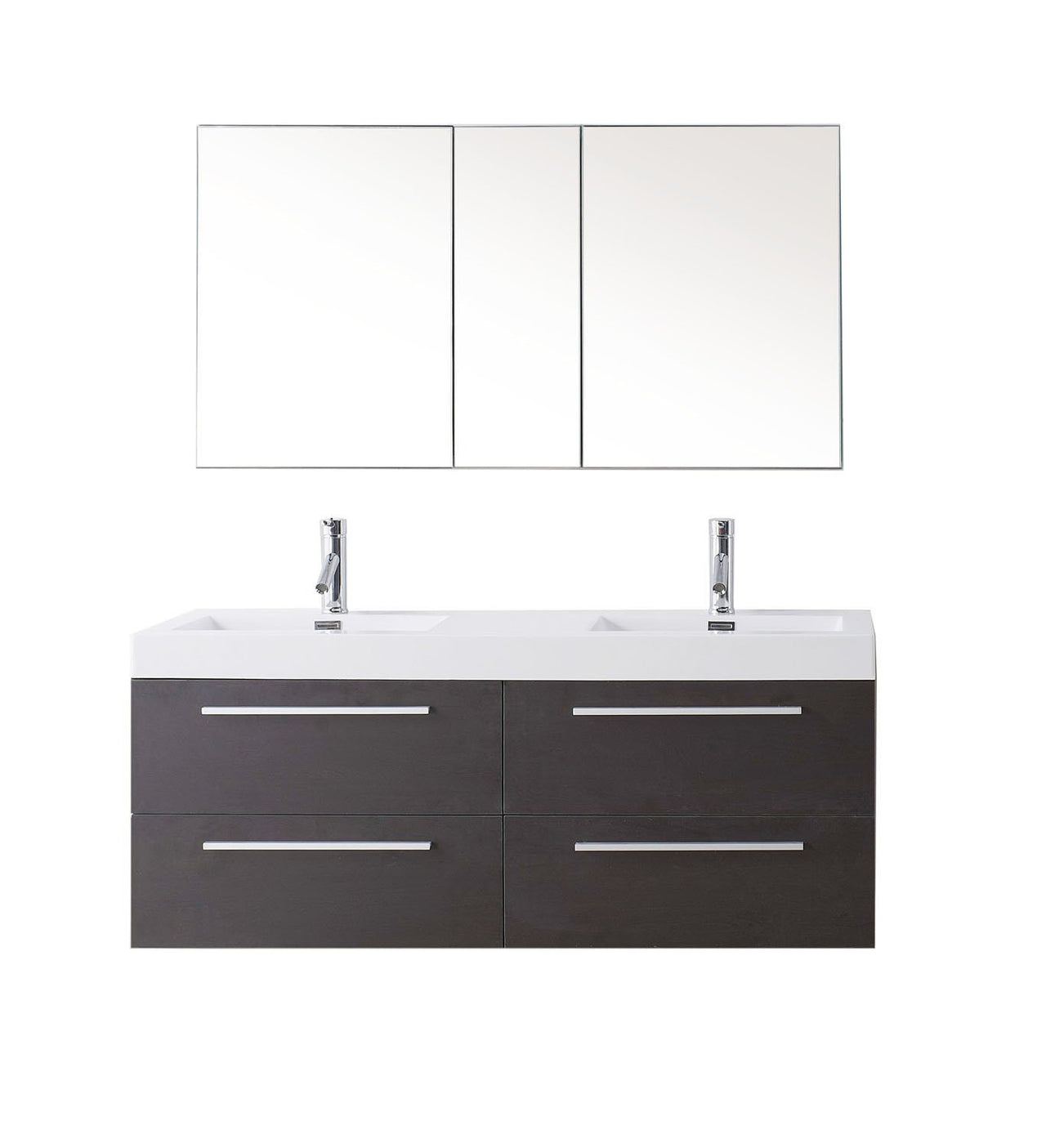 Virtu USA Finley 54" Double Square Sink Wenge Top Vanity in Wenge with Polished Chrome Faucet Vanity Virtu USA 