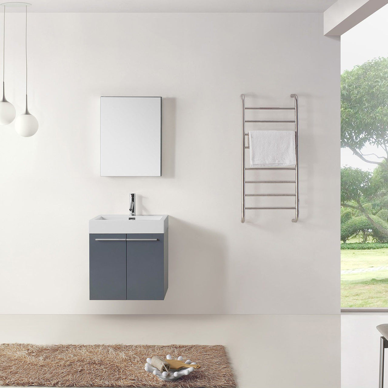 Virtu USA Midori 24" Single Square Sink Grey Top Vanity in Grey with Polished Chrome Faucet and Mirror Vanity Virtu USA 