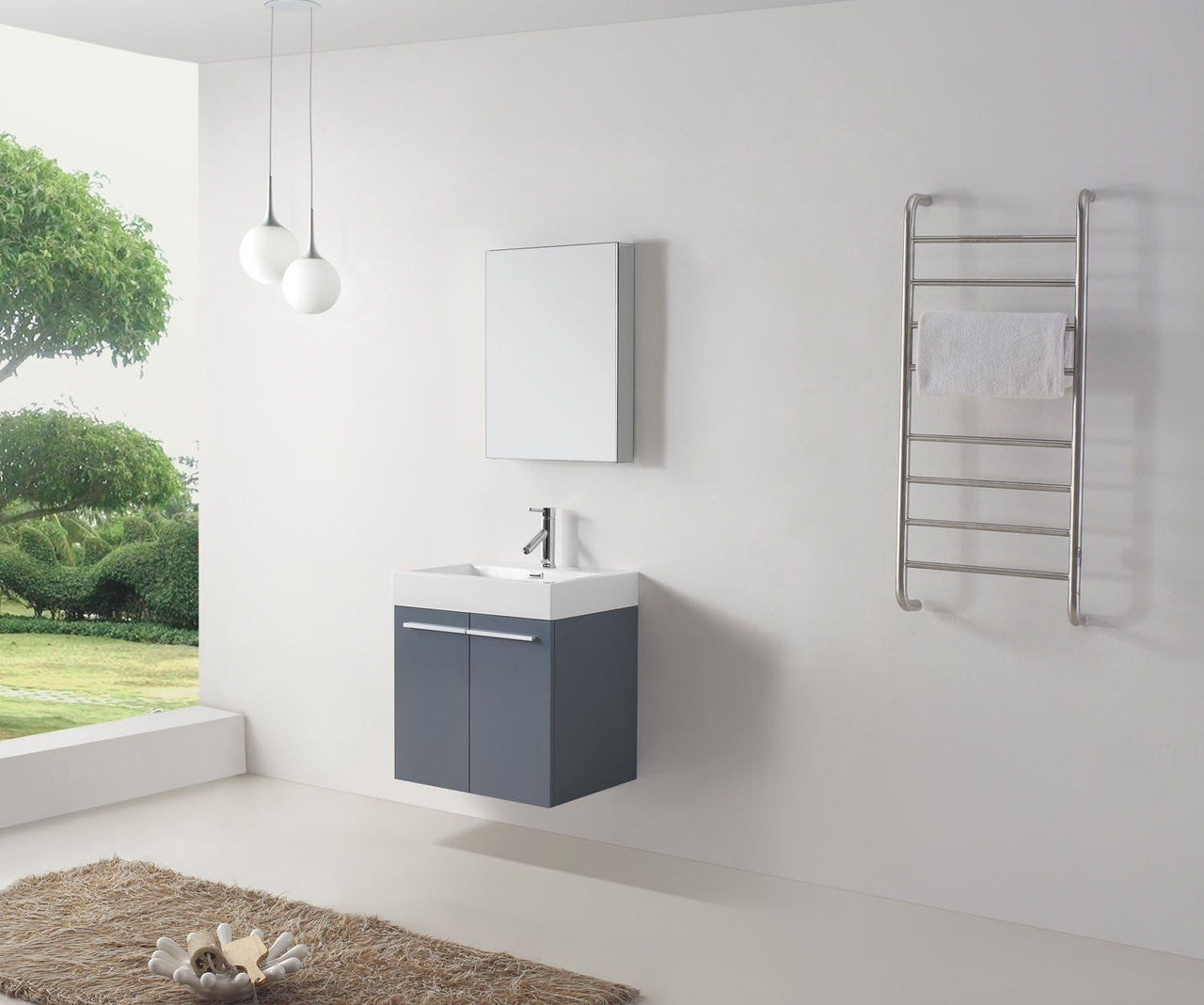 Virtu USA Midori 24" Single Square Sink Grey Top Vanity in Grey with Polished Chrome Faucet and Mirror Vanity Virtu USA 