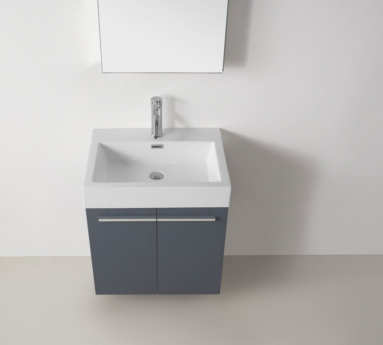Virtu USA Midori 24" Single Square Sink Grey Top Vanity in Grey with Polished Chrome Faucet and Mirror Vanity Virtu USA 