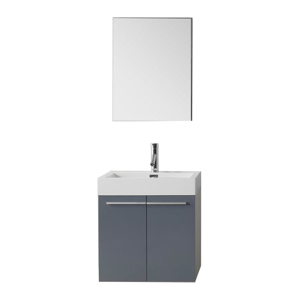 Virtu USA Midori 24" Single Square Sink Grey Top Vanity in Grey with Polished Chrome Faucet and Mirror Vanity Virtu USA 
