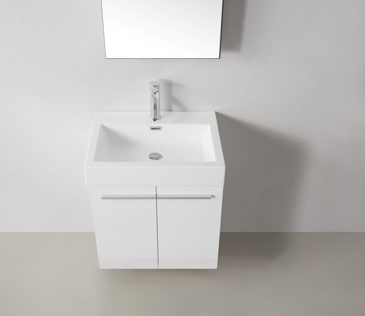 Virtu USA Midori 24" Single Square Sink Gloss White Top Vanity in Gloss White with Brushed Nickel Faucet and Mirror Vanity Virtu USA 