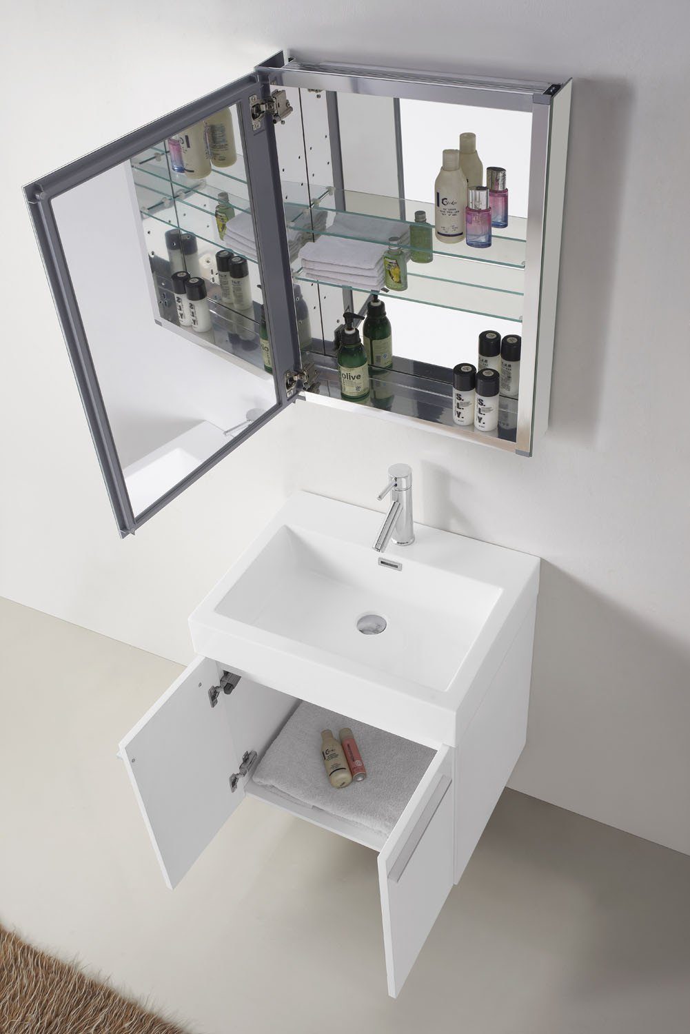 Virtu USA Midori 24" Single Square Sink Gloss White Top Vanity in Gloss White with Brushed Nickel Faucet and Mirror Vanity Virtu USA 