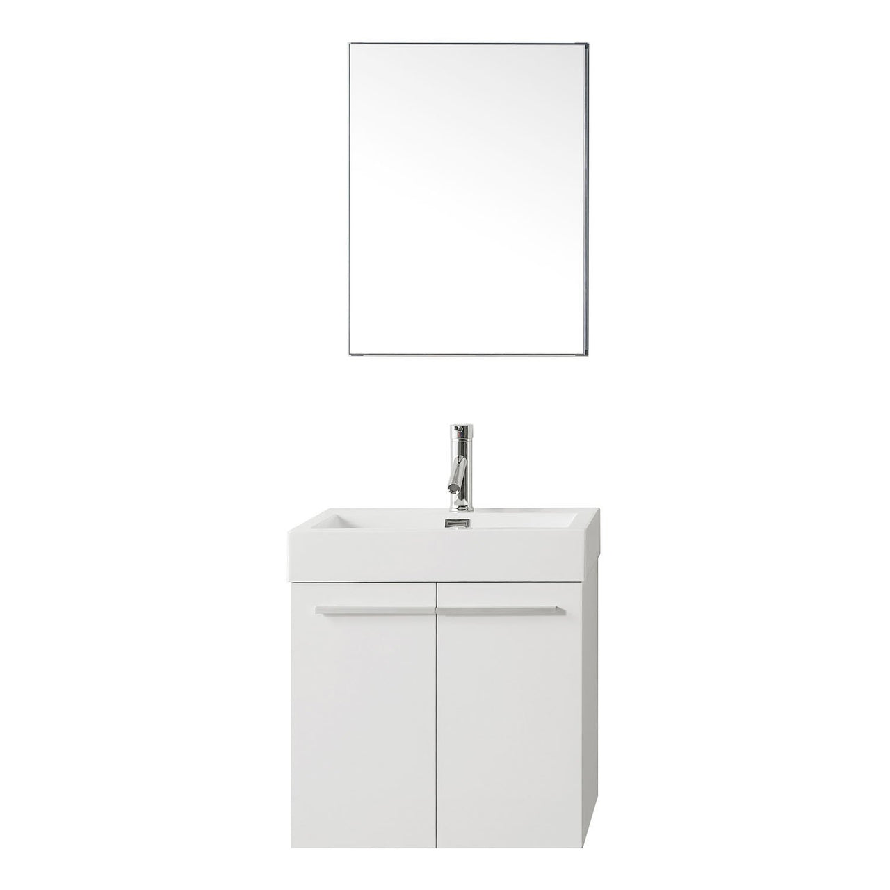 Virtu USA Midori 24" Single Square Sink Gloss White Top Vanity in Gloss White with Brushed Nickel Faucet and Mirror Vanity Virtu USA 